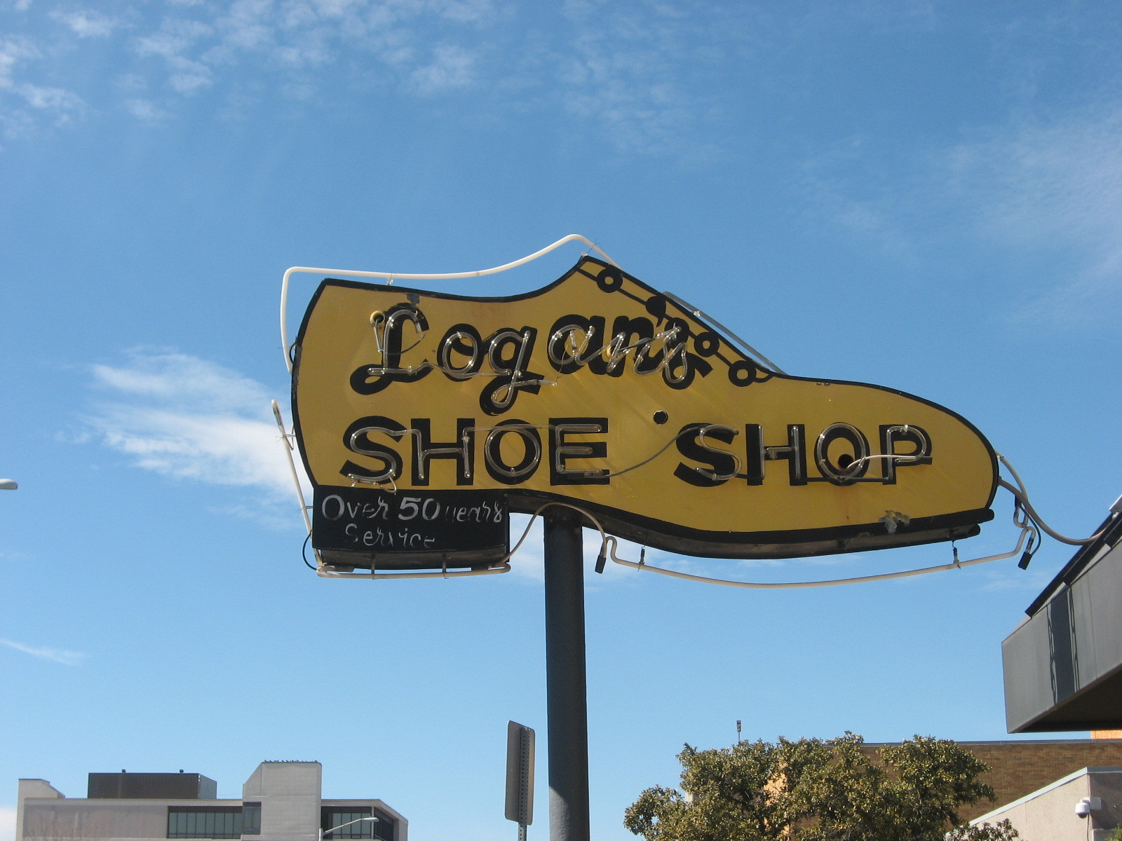 Logan's Shoe Shop sign.