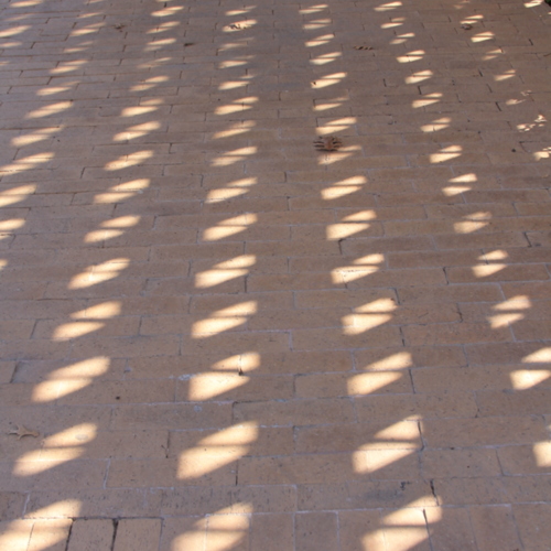 Late morning light in January creates a geometric-shaped pattern on the brickwork.