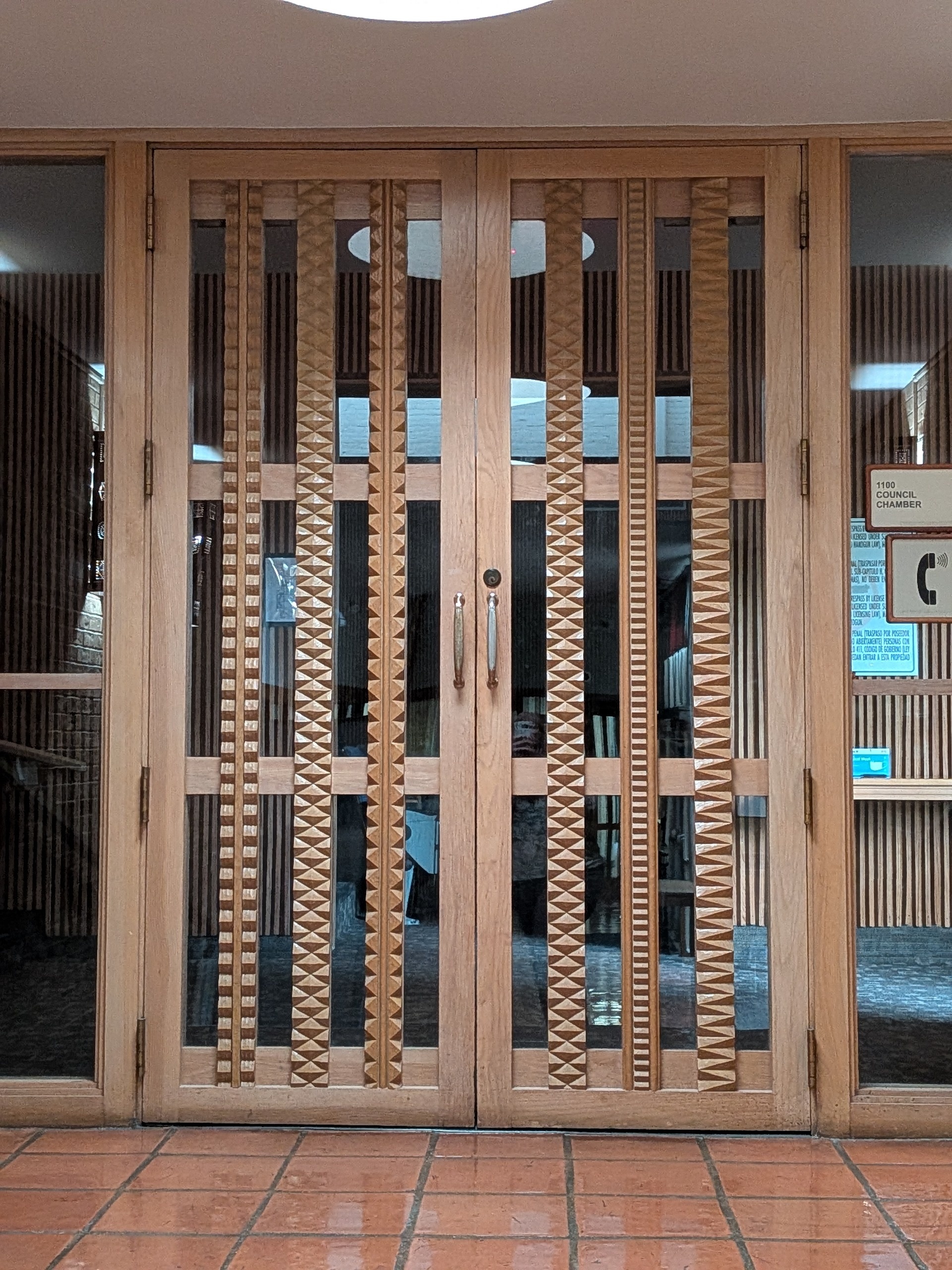 Craftsman Lynn Ford made these doors for Denton's new City Hall which opened in 1967. 