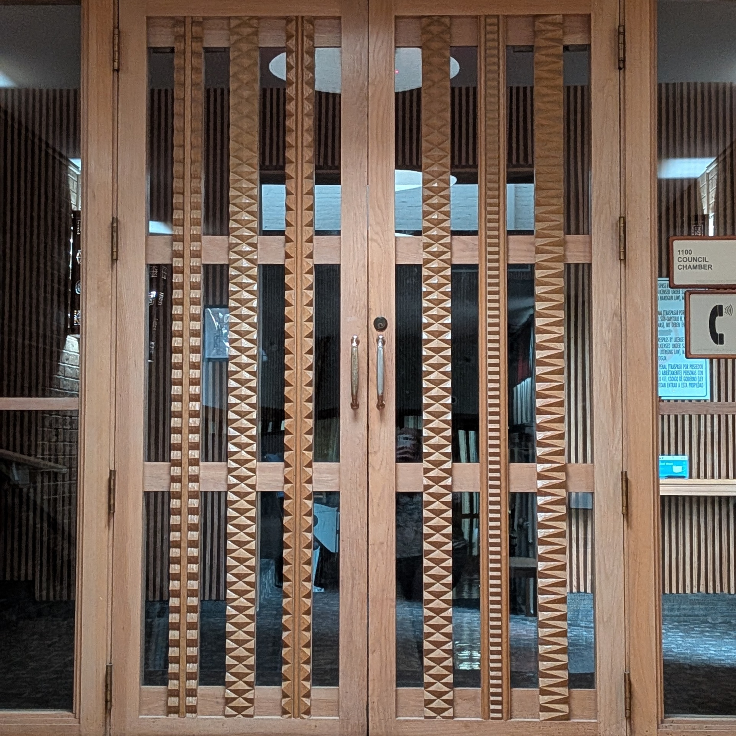 Craftsman Lynn Ford made these doors for Denton's new City Hall which opened in 1967. 
